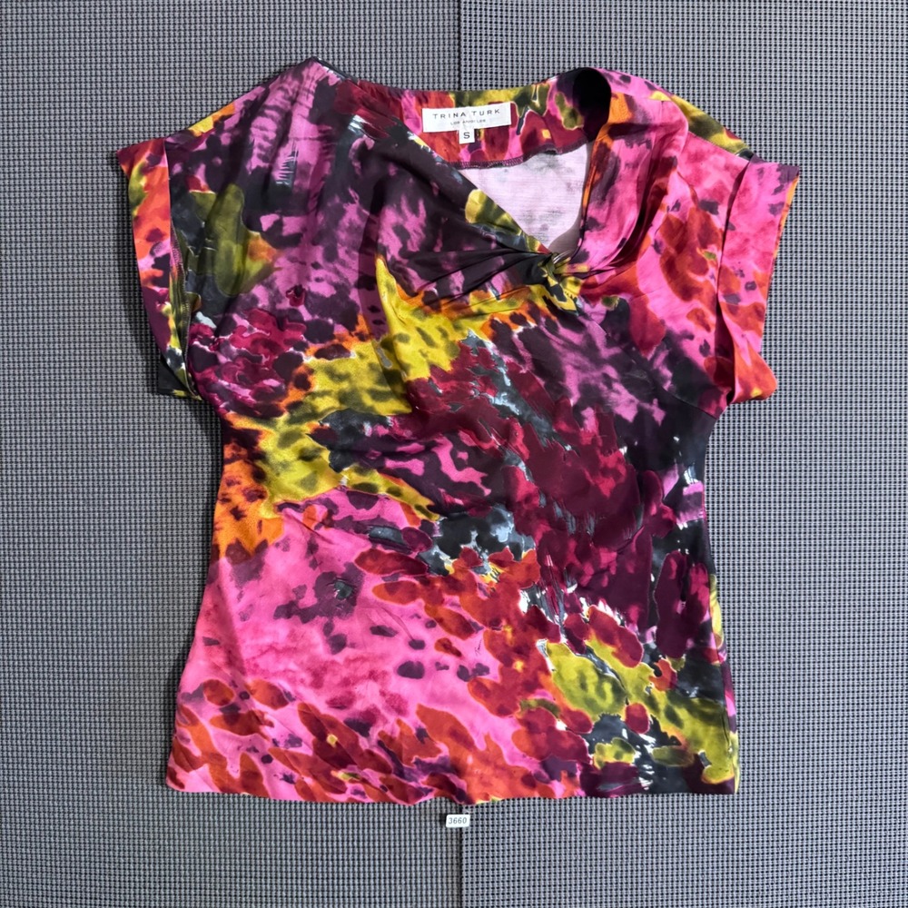 Trina Turk Womens Multicolor Abstract Floral Cowl Neck Top Size S
